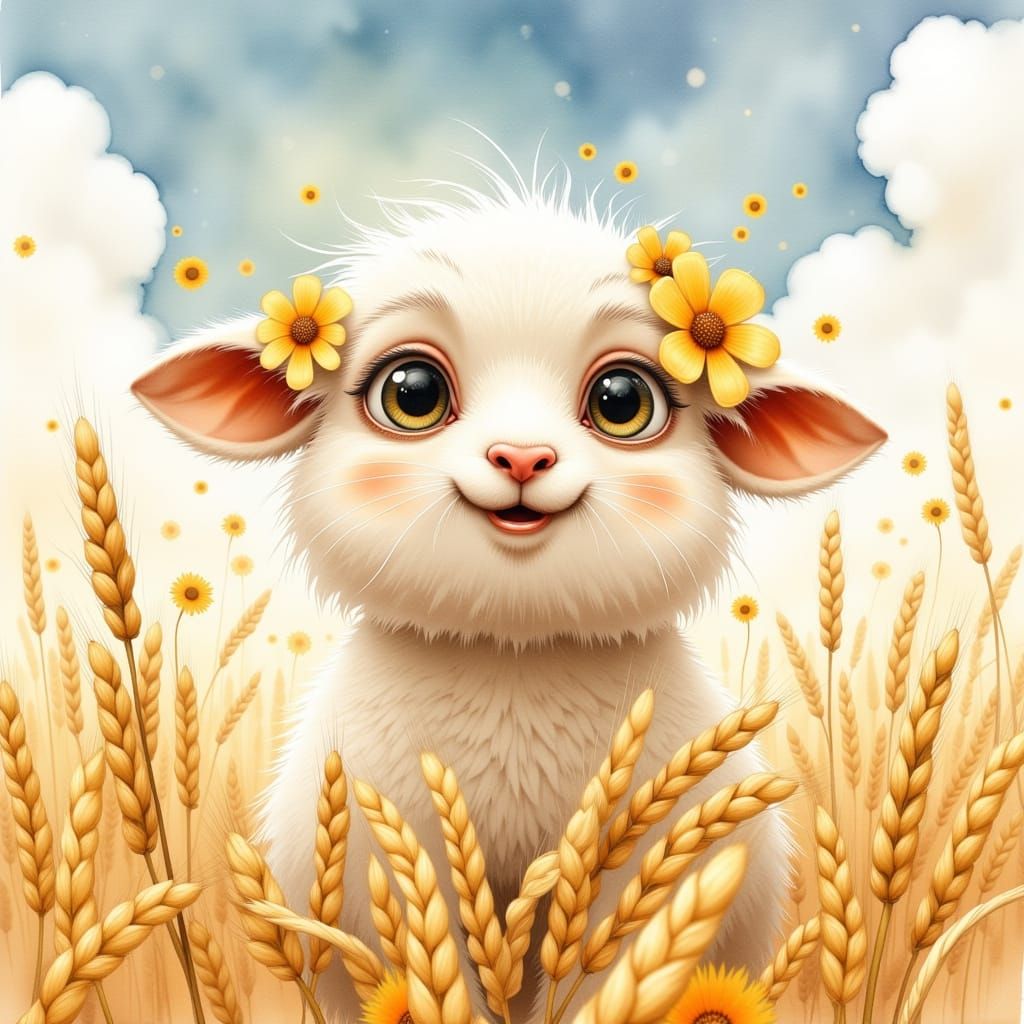 Whimsical Watercolor of Cute Fluffy Creature