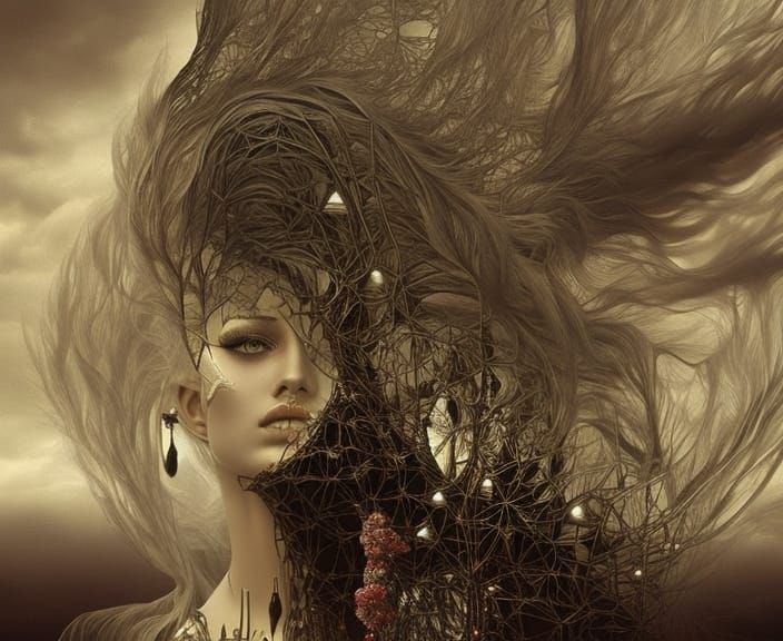 Broken Heart Portrait in Glass: Surreal Illustration