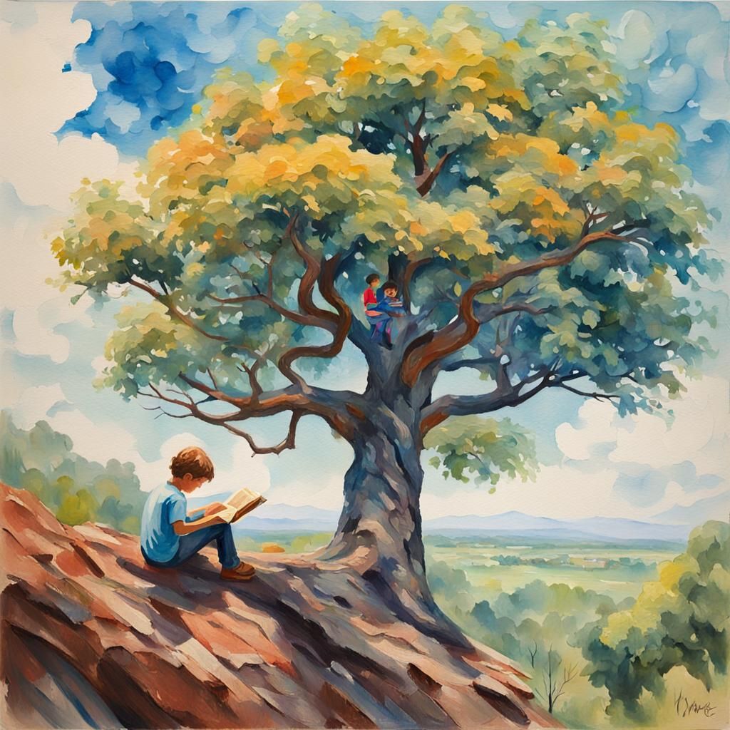 Children's Epic Impressionist Masterpiece by the Tree
