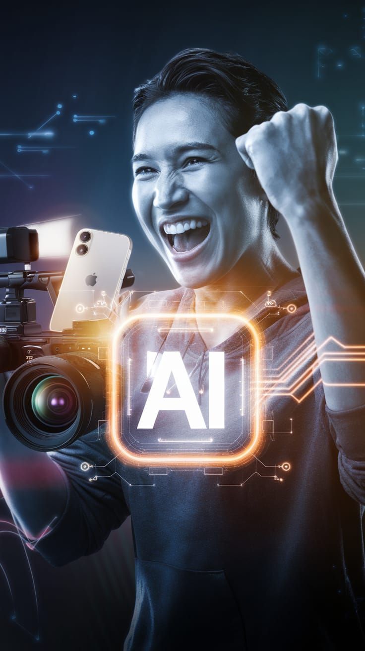 Excited Person Celebrating AI-Assisted Video Creation