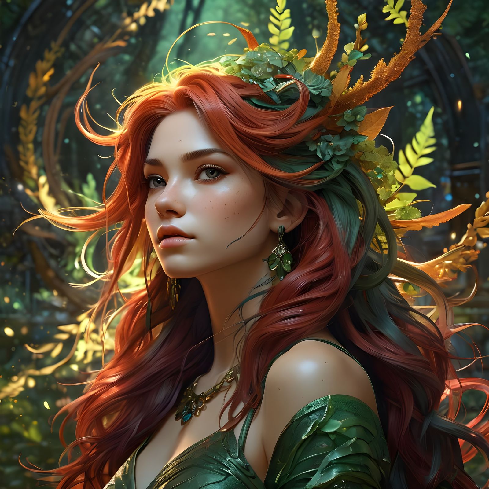 Celestial Goddess of Nature in Vibrant Green