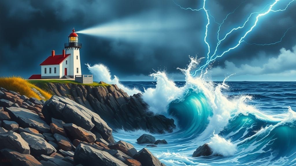Lighthouse in Stormy Seas as Academic Art
