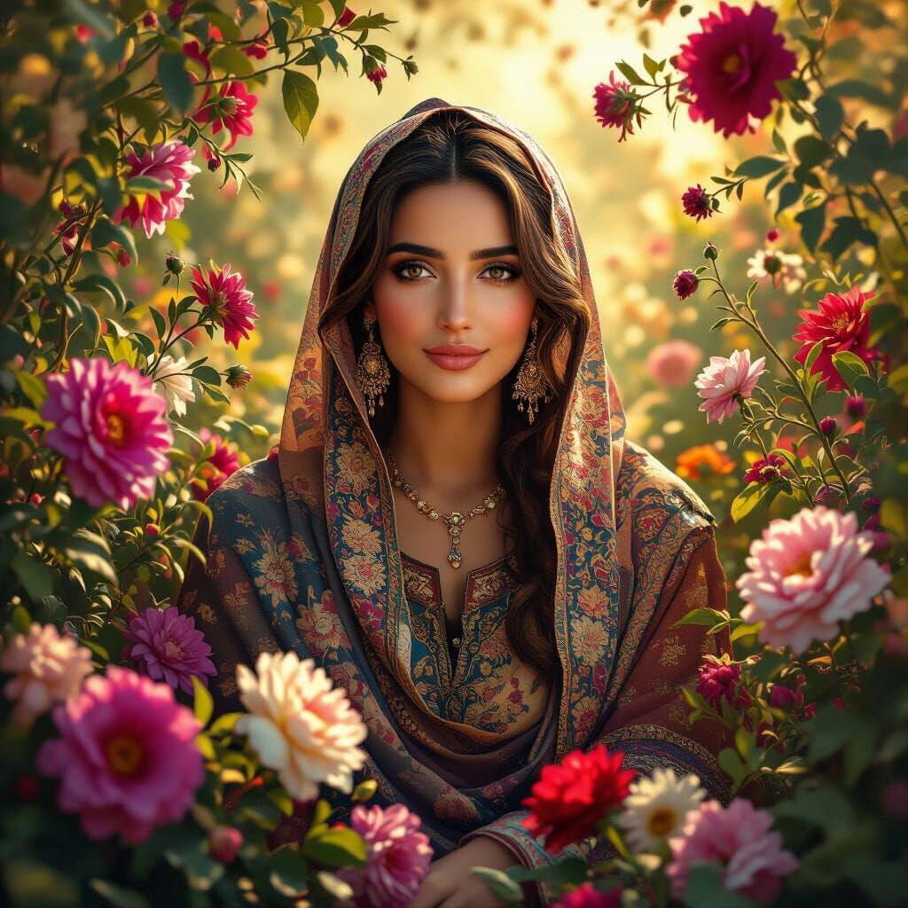 Radiant Iranian Mother in a Detailed Matte Painting