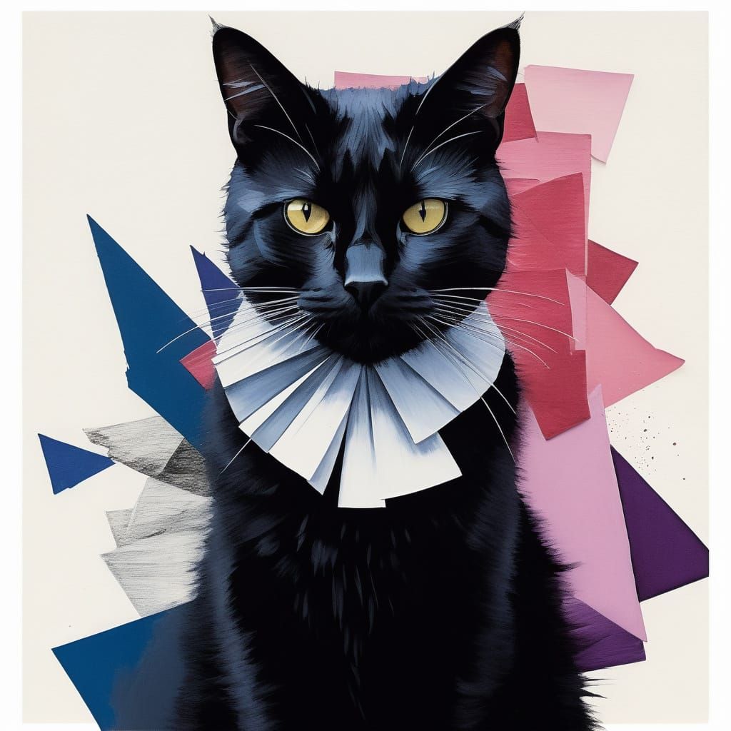 Cubist Woman and Charcoal Cat in Picasso Style