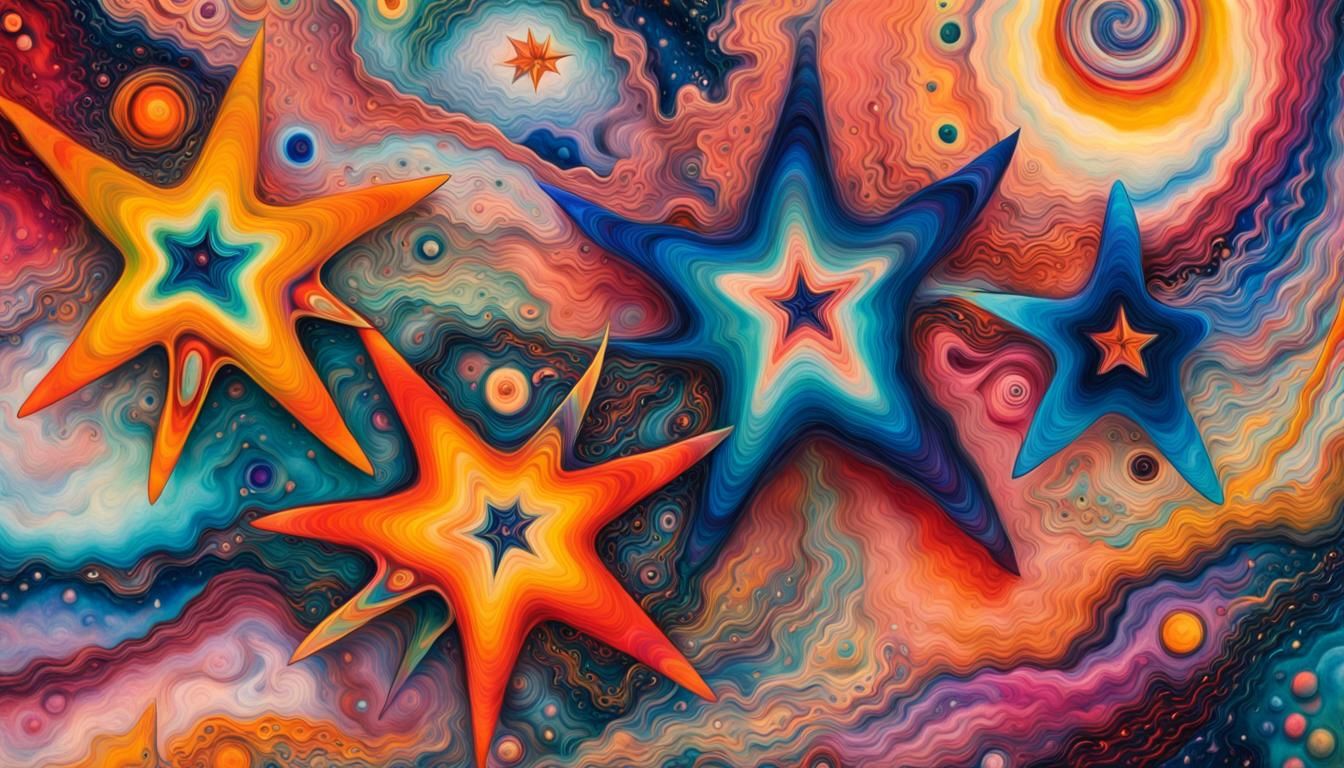 Psychedelic Stars Portrait in Mixed Media