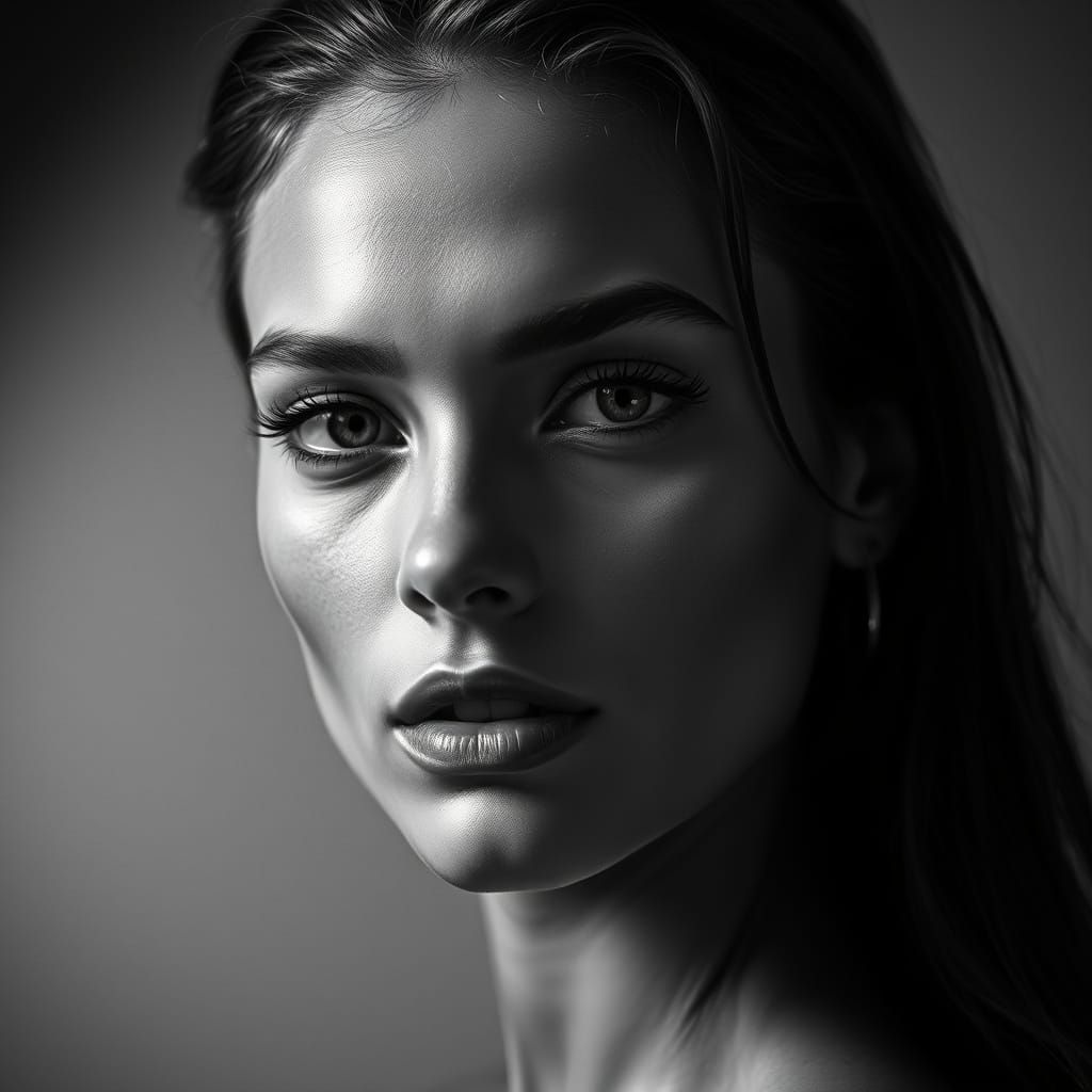 Elegant Supermodel Portrait in High-Contrast Black and White