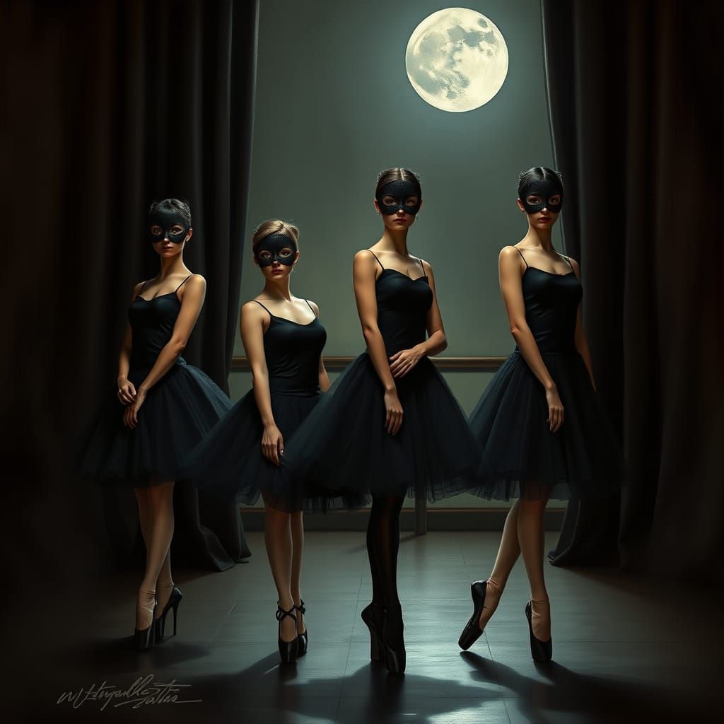 Elegant Ballerinas in Midnight Moonlight