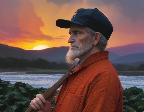 Old Fisherman at Sea: Tachisme Sunset