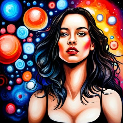 Fantasy Girl with Magpie in Urban Graffiti Art