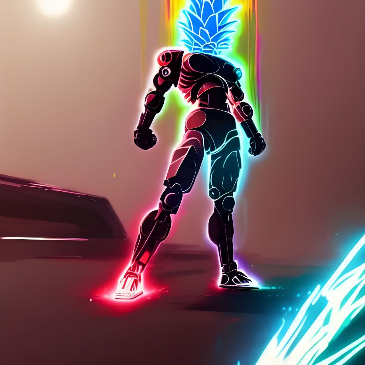 Cyberpunk Pineapple Cyborg with Rainbow Energy