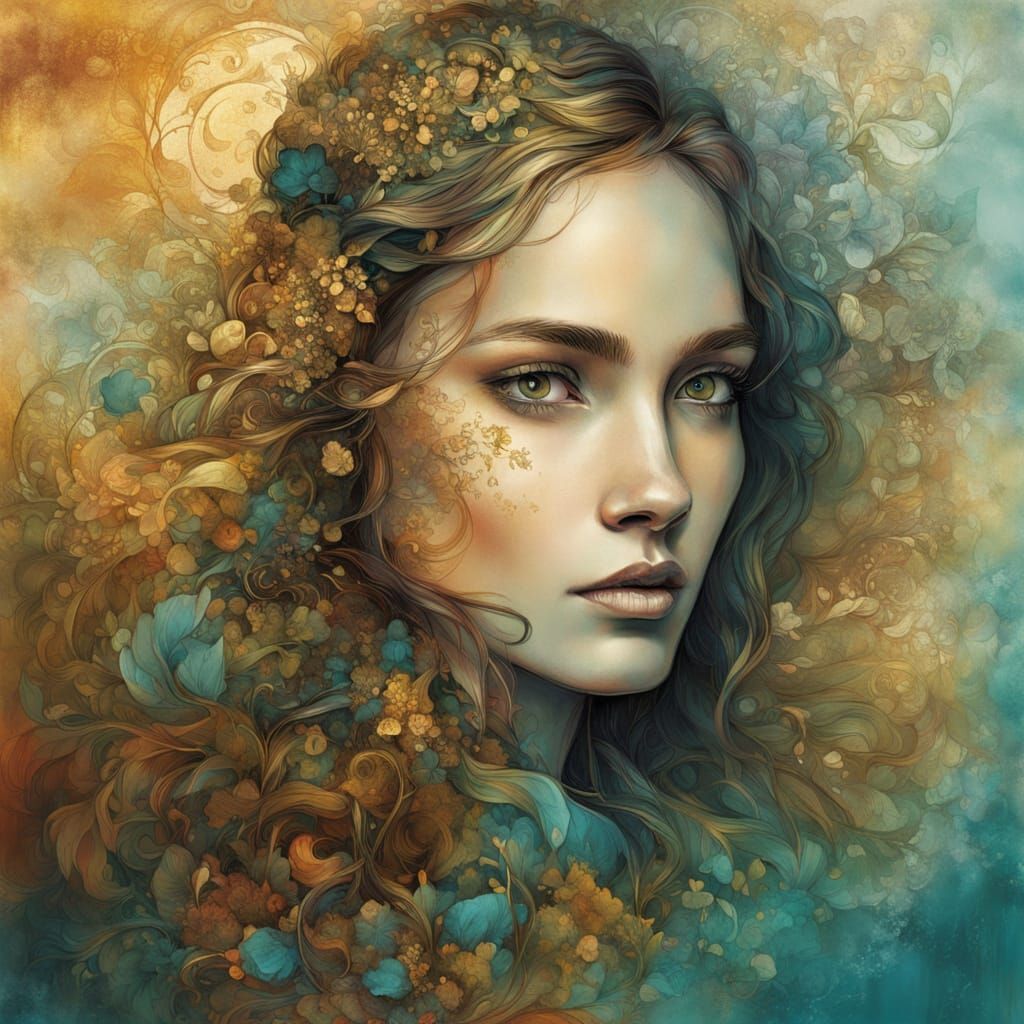 Captivating Woman in Alcohol Ink Illustration