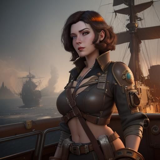 Dieselpunk Brunette Returns to Captain: Fantasy Concept Art