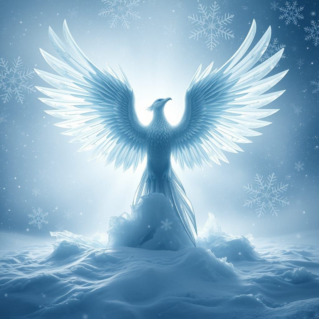 Majestic Ice Phoenix in Blizzard, Digital Art