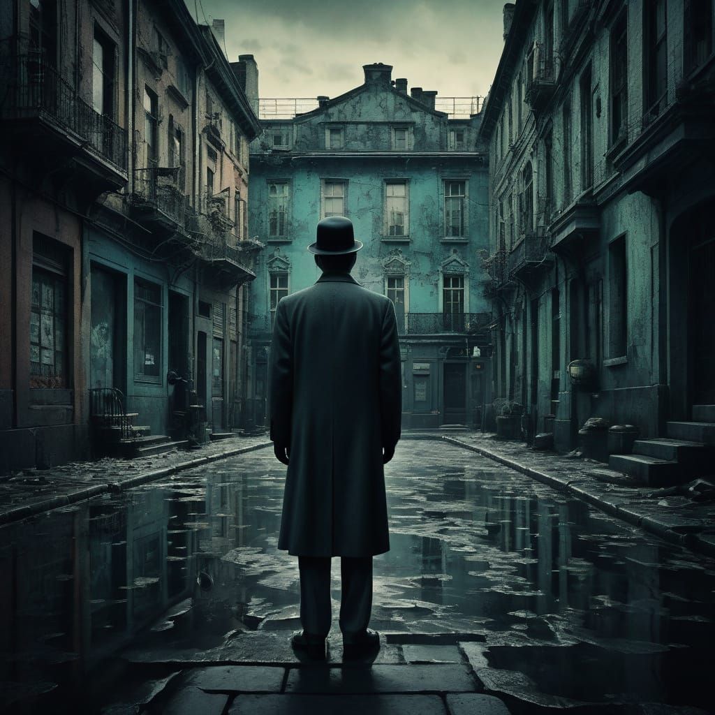 Surreal Film Noir Masterpiece with Blurred Figure in Detaile...