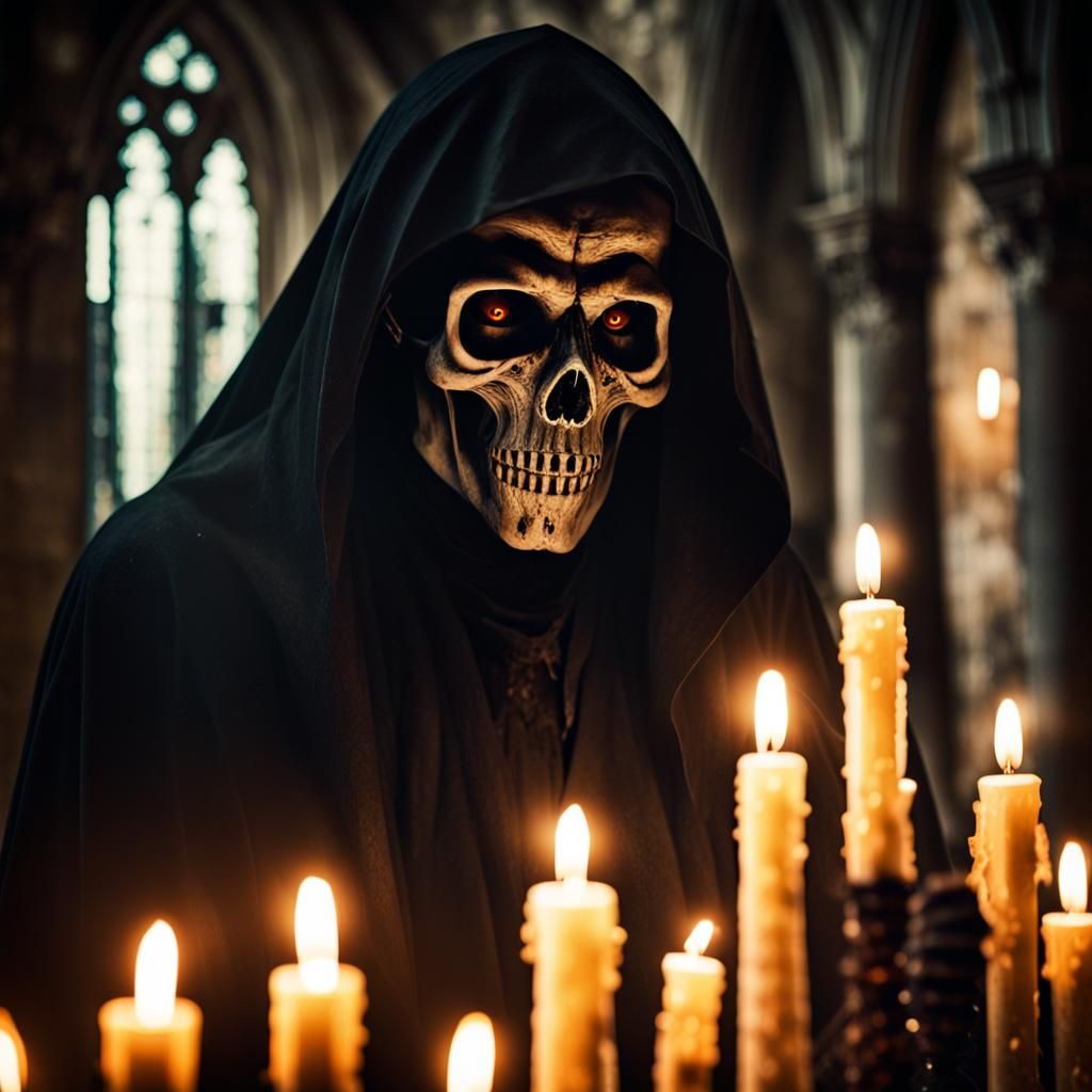 Gothic Grim Reaper Portrait in Ancient Cathedral