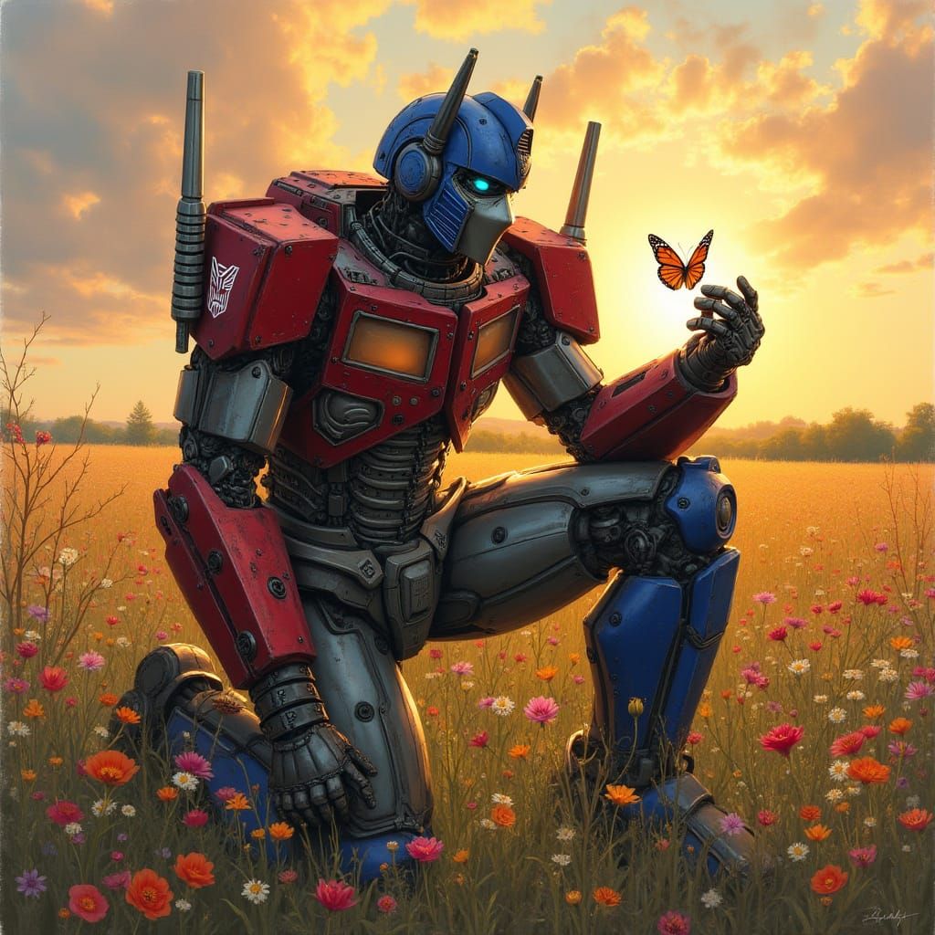 Optimus Prime: Gentle Giant in Floral Meadow