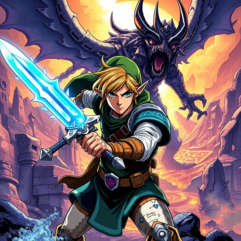 Epic Battle Between Hero and Dark Lord in Ancient Hyrule