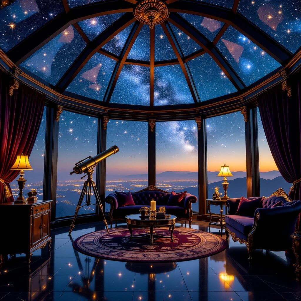 Luxury Bedroom Under Starry Observatory Dome