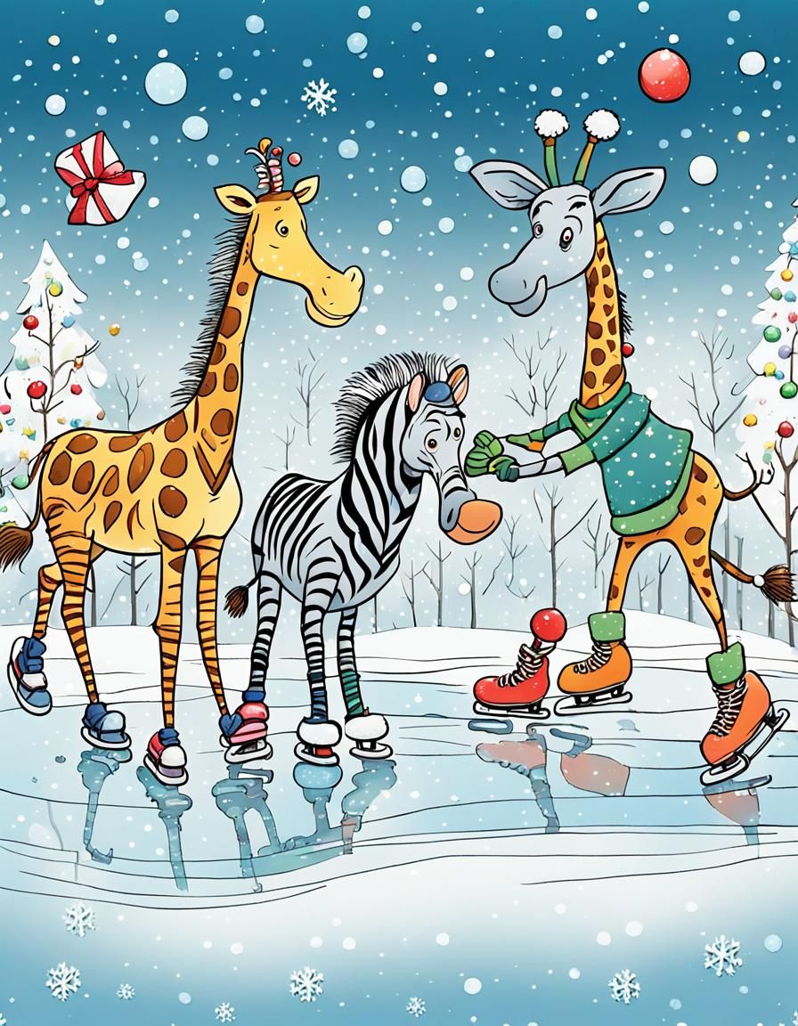 Whimsical Winter Wonderland of Happy Skating Friends