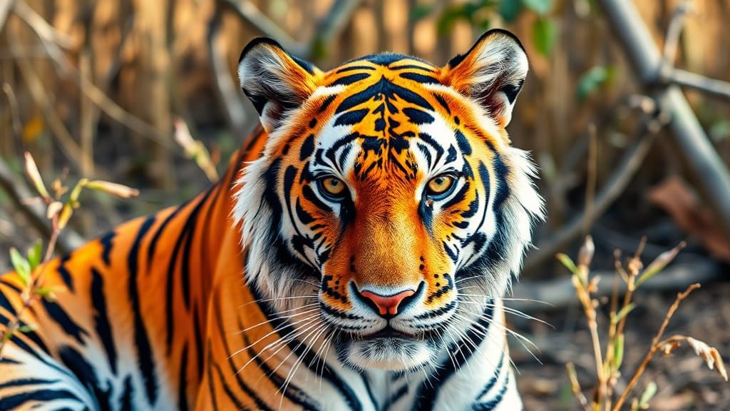 Watercolor Tiger Portrait in Bright Saturated Colors