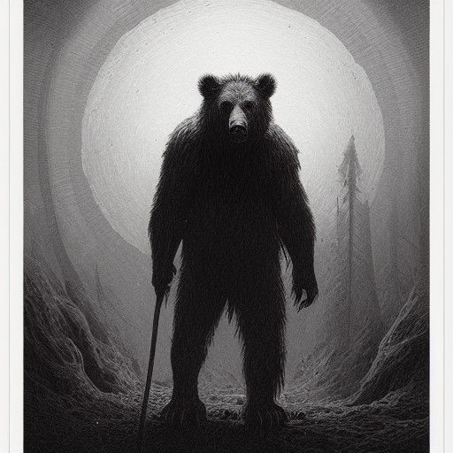 Horrific Man Bear Pig in Engraving Style