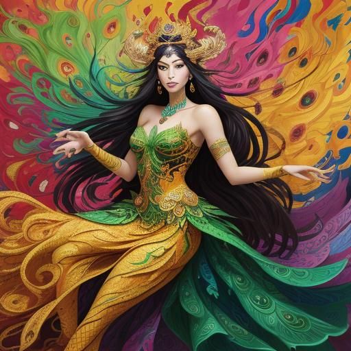 Dragon Peacock Woman in Abstract Expressionism Style