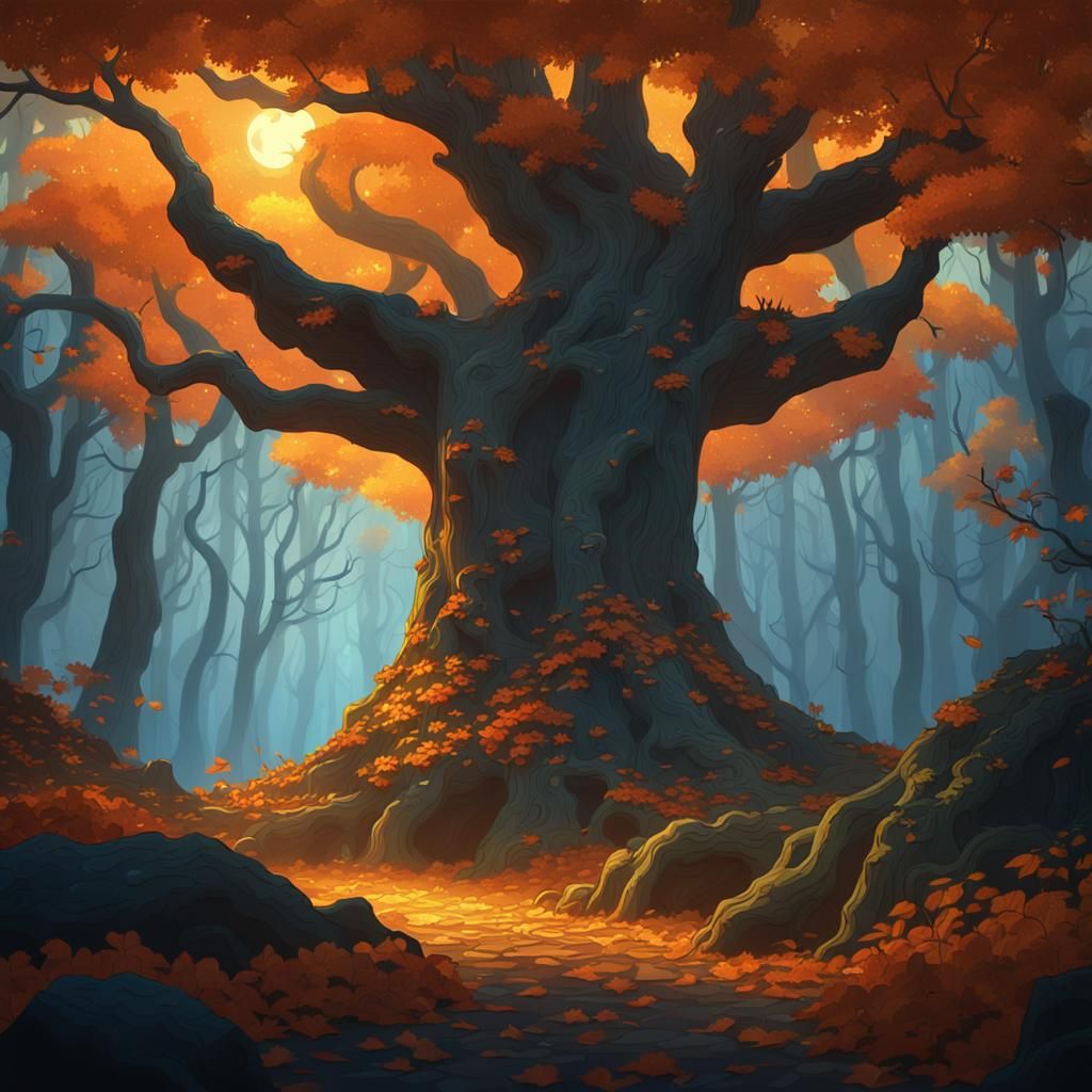 Fantastical Autumn Landscape in Art Nouveau Style