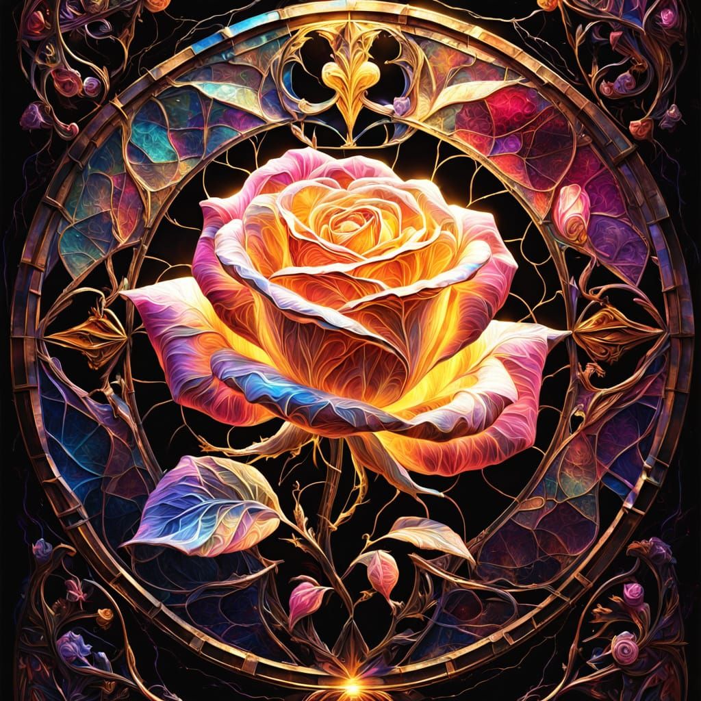 Ethereal Rose with Pink Filaments in Golden Light