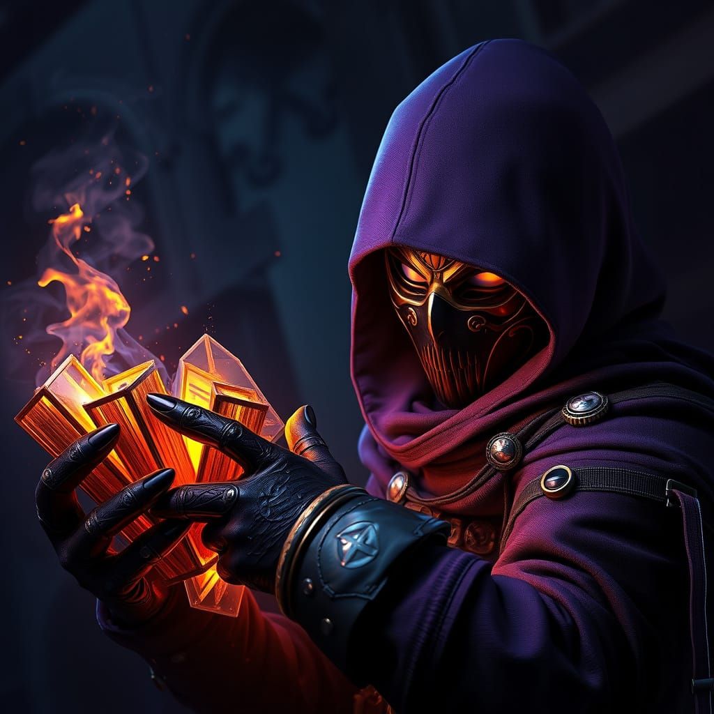 Masked Thief Stealing Loot in Dark Fantasy Style