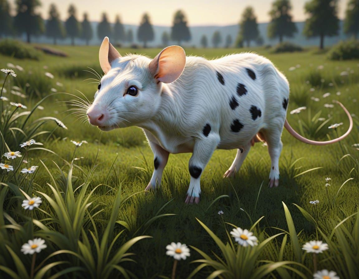 Mouse-Cow Hybrid Roams a Vibrant Meadow in Photorealistic De...
