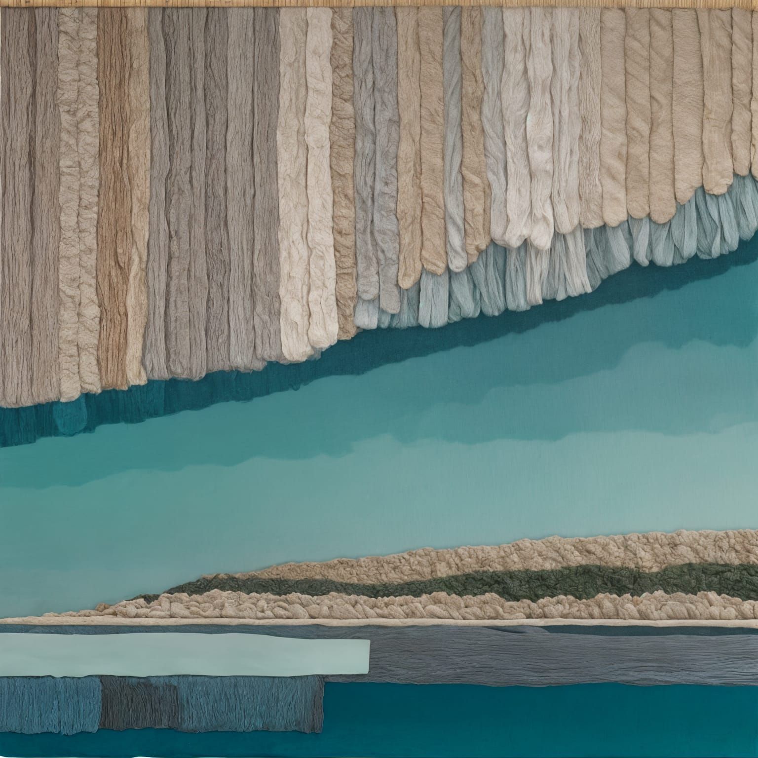 Abstract Fiber Art Wall Hanging in Blues and Greens