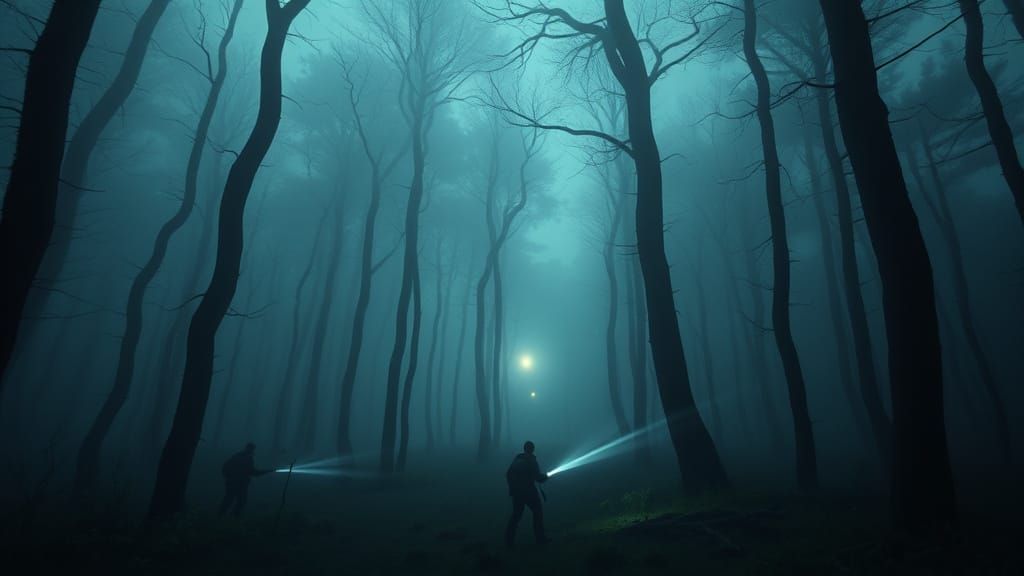 Mulder and Scully in Misty Forest at Night