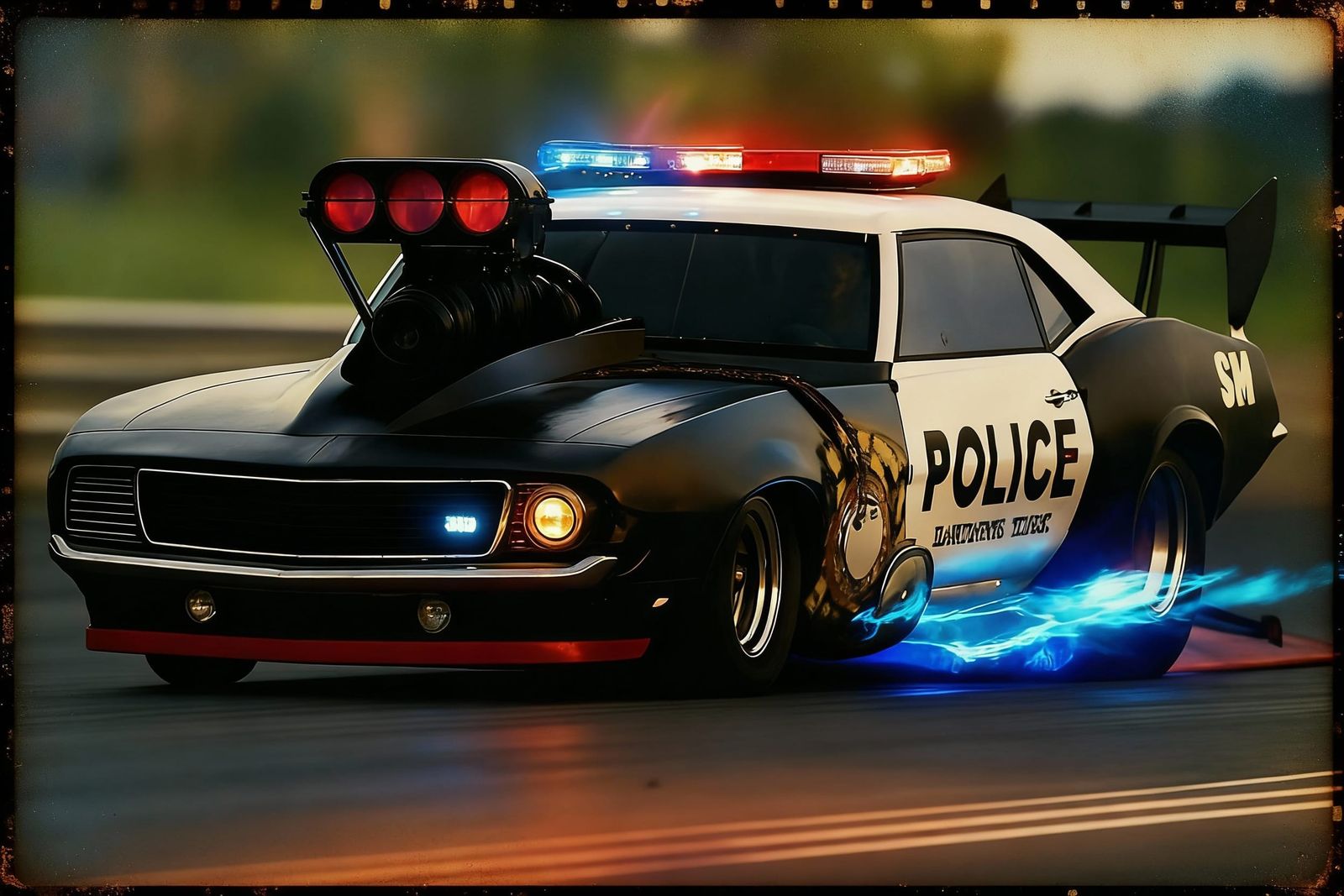 Police Pro Mod Dragster Blazing Down Track