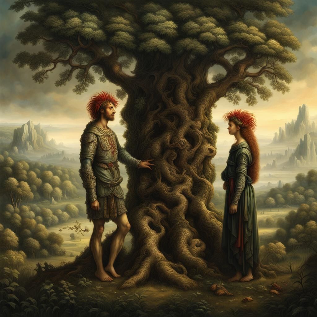 Adam and Eve with Punk Hair in Renaissance Style