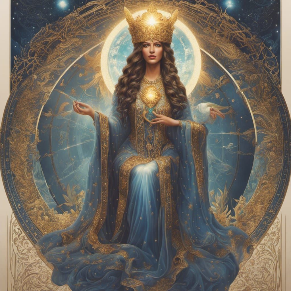 High Priestess Tarot Card in Hyperrealistic Oil