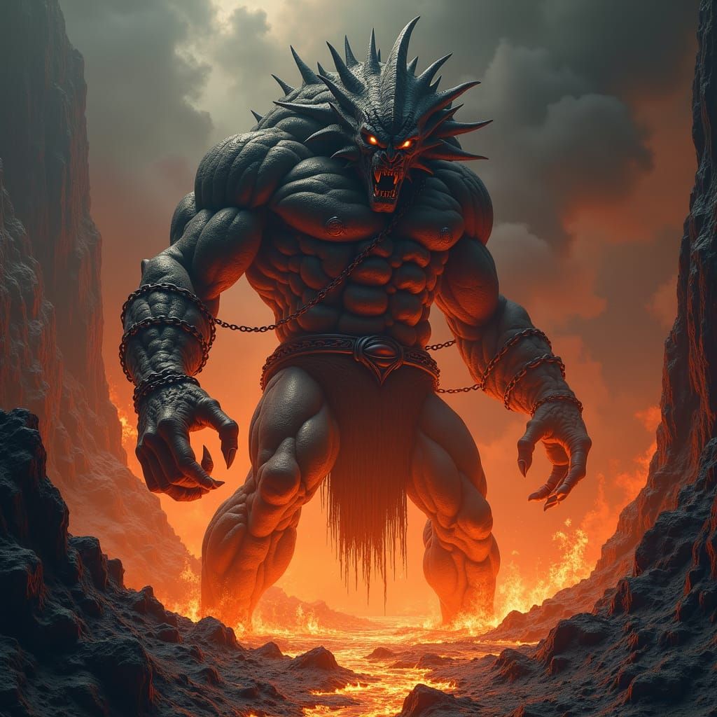 Titan Typhon Imprisoned in a Volcano