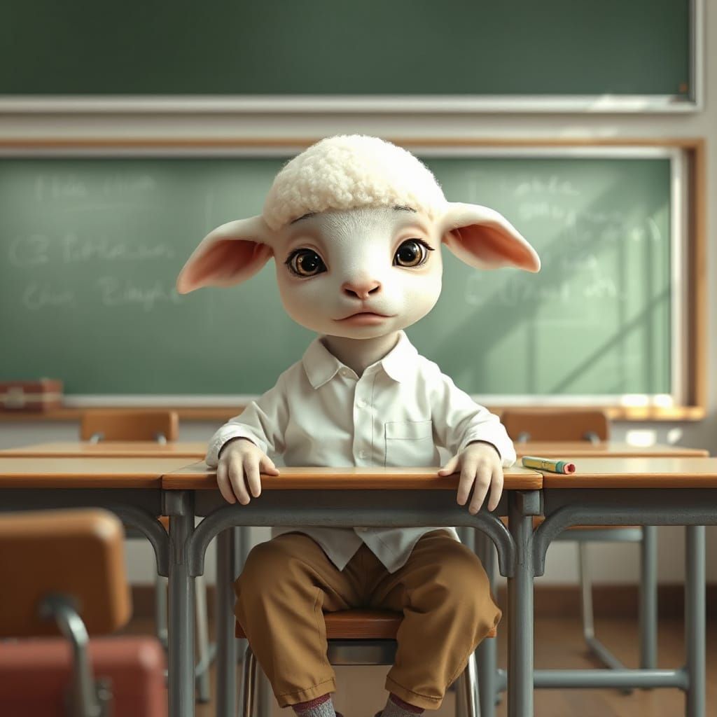 Worried Lamb-Humanoid's First School Day