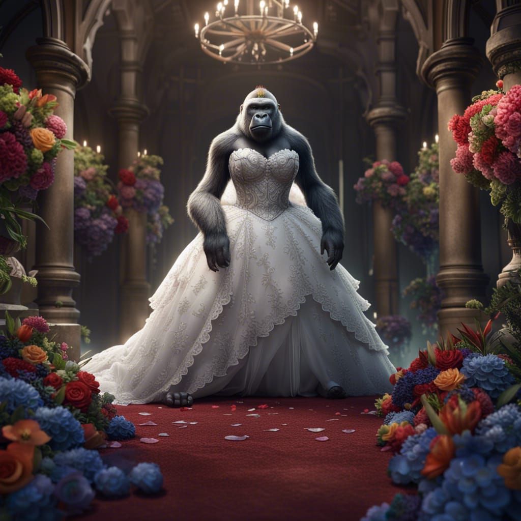 Gorilla Bride in Wedding Dress: Fantasy Concept Art