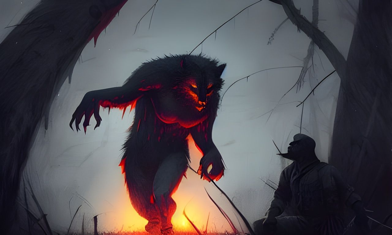Werewolf Ambush Under Blood Moon in Dark Fantasy Style