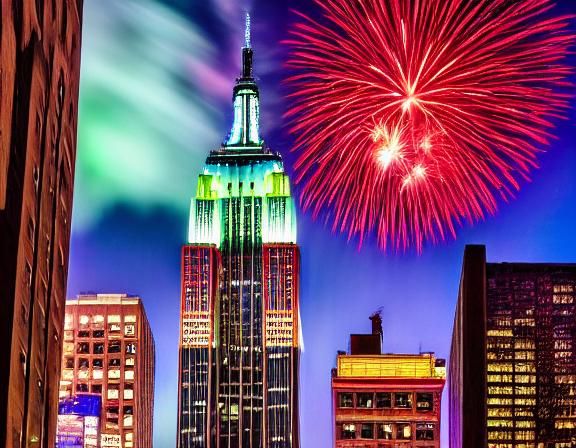 Colorful Fireworks Explode Over New York Landmark