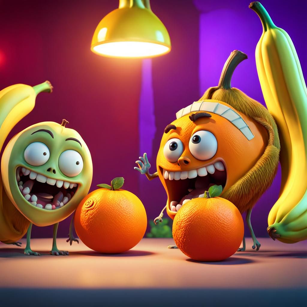 Banana Zombies and Orange Zombies in Pixar Style