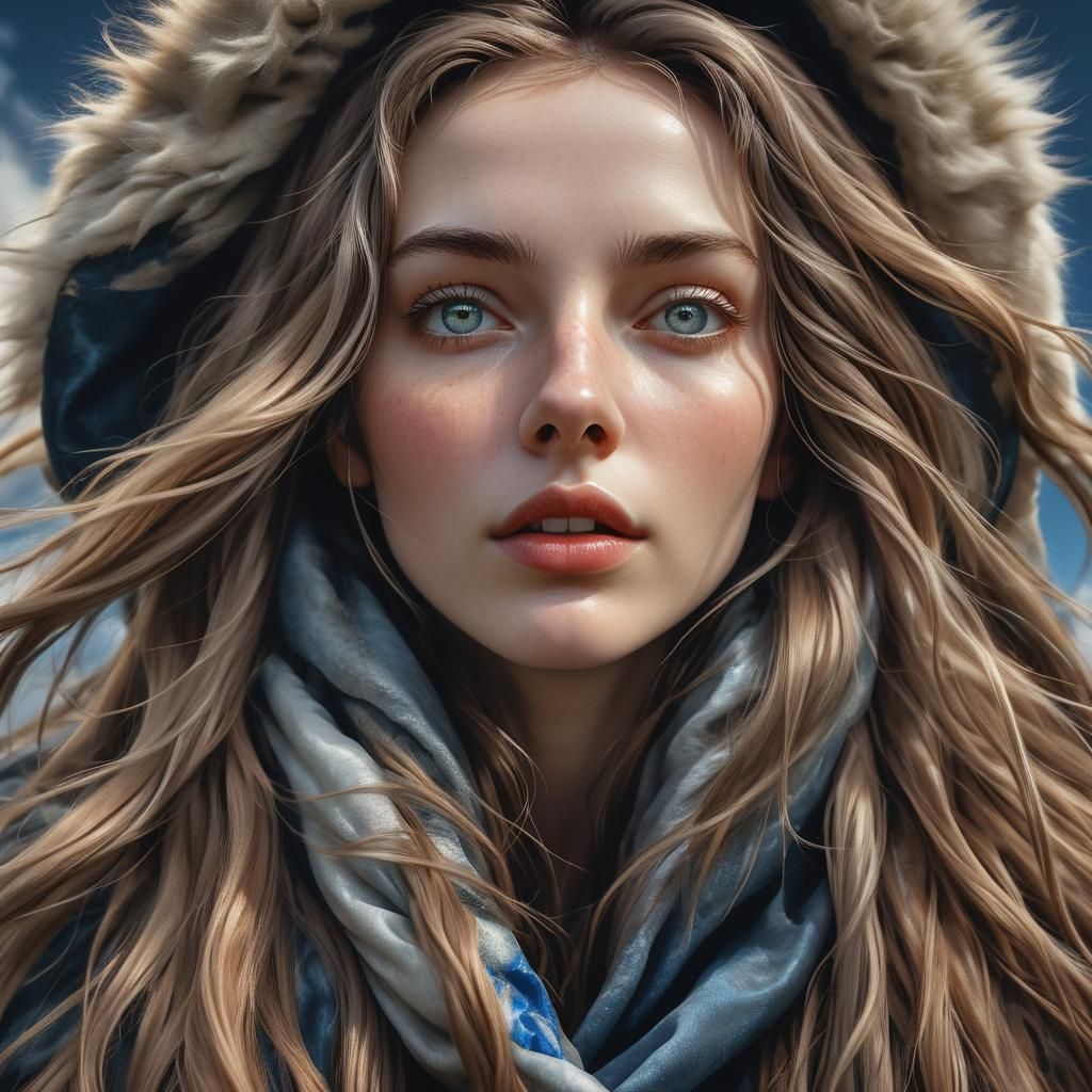 Porcelain Girl with Windblown Hair in Digital Illustration