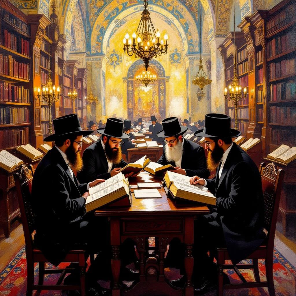 Synagogue Study: Jewish Realism with Expressive Brushstrokes