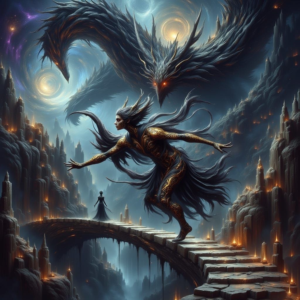 Dark Elf Ninja Leaps Across Clockwork Bridge