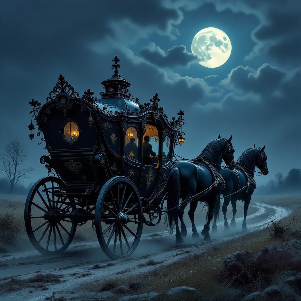 Dark Fantasy Carriage on Moonlit Moor