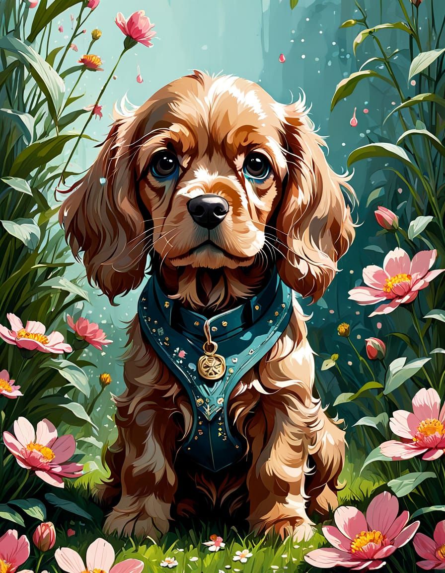 Adorable Cocker Spaniel Puppy in Spring Florals