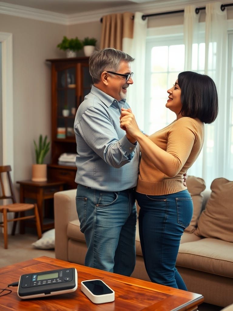 Couple's Joyful Dance in Their Home