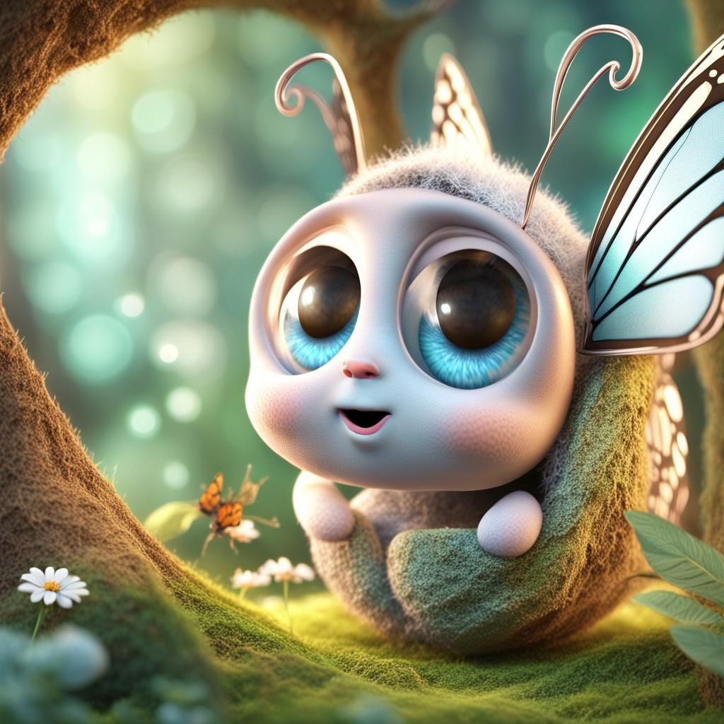 Whimsical 3D Butterfly Emerges in Magical Forest