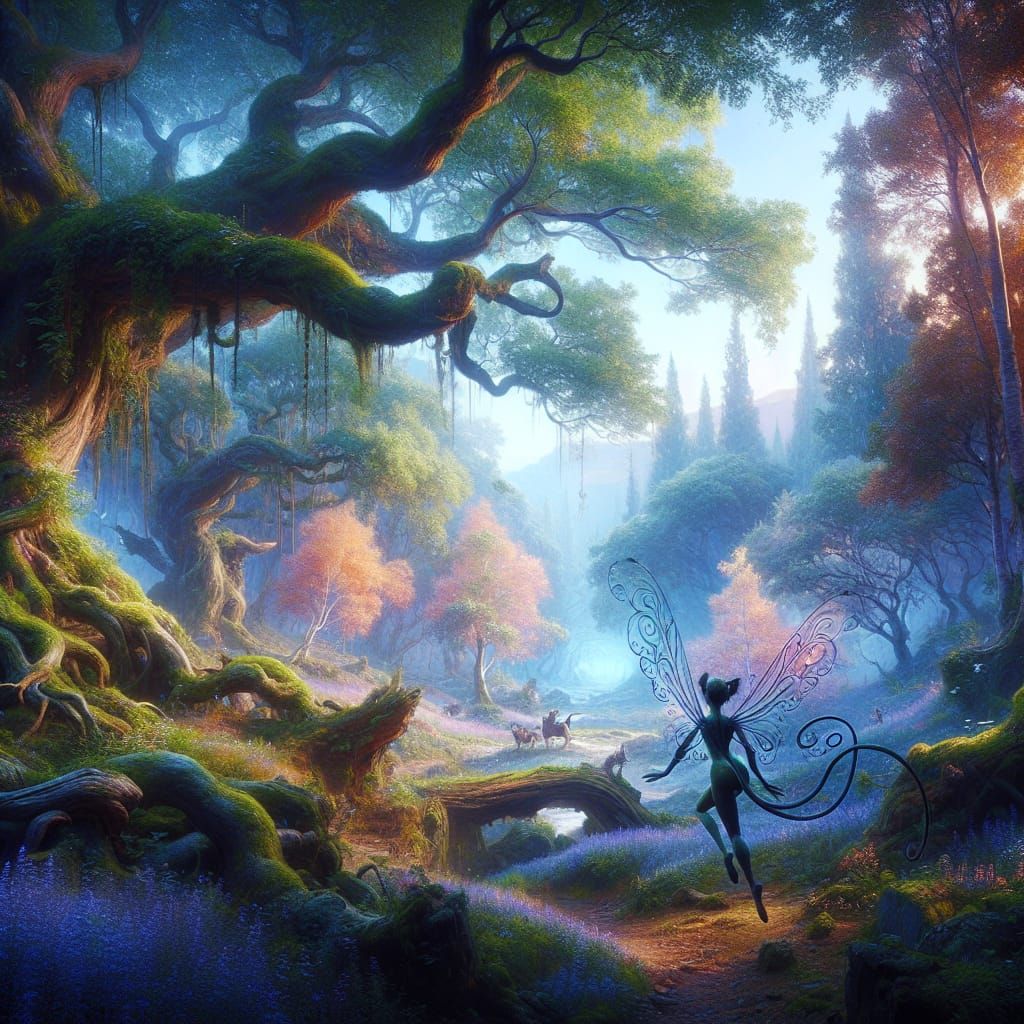 Idyllic Glen with Playful Tree Nymph