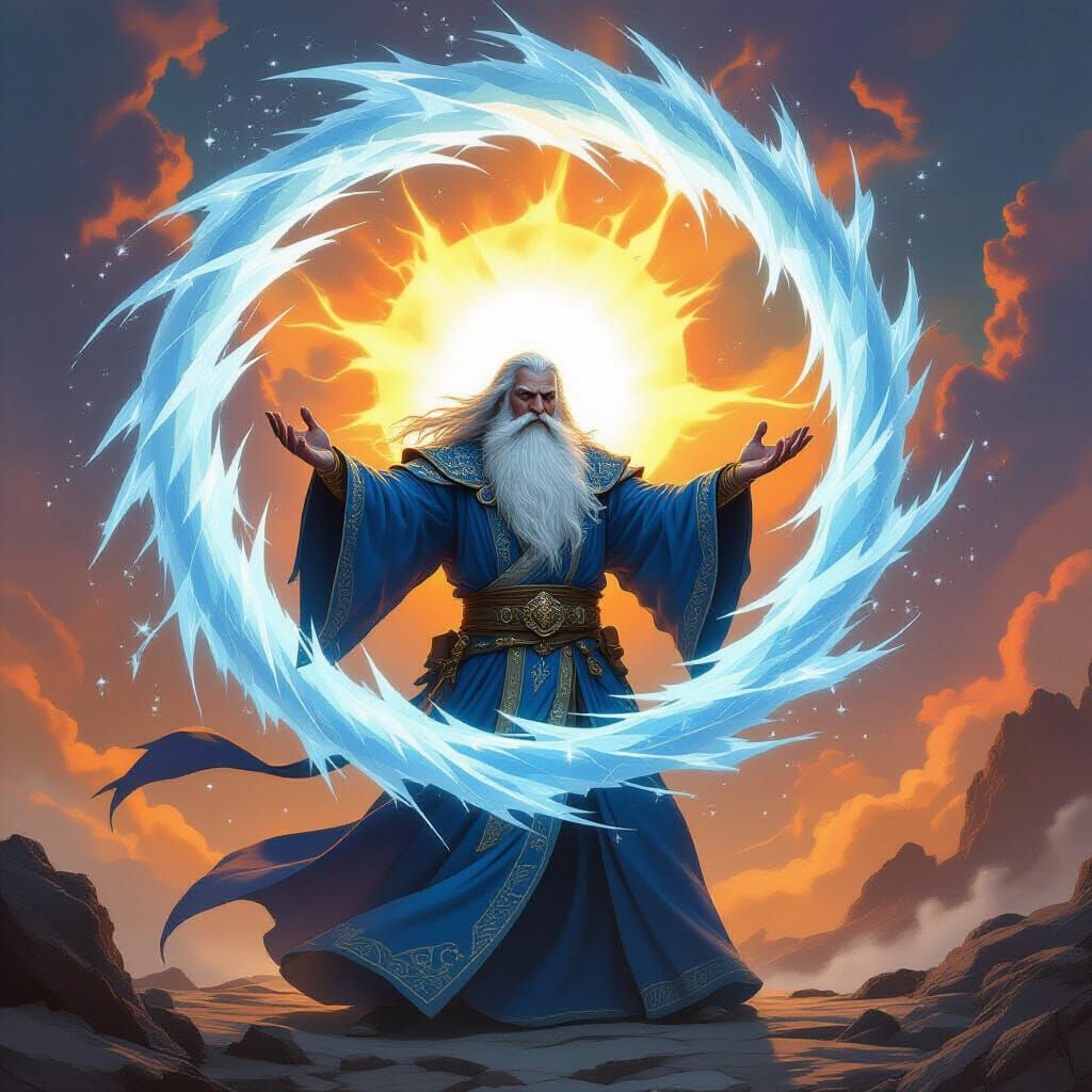 Wizard Conjures Ice Magic Under Blazing Sun